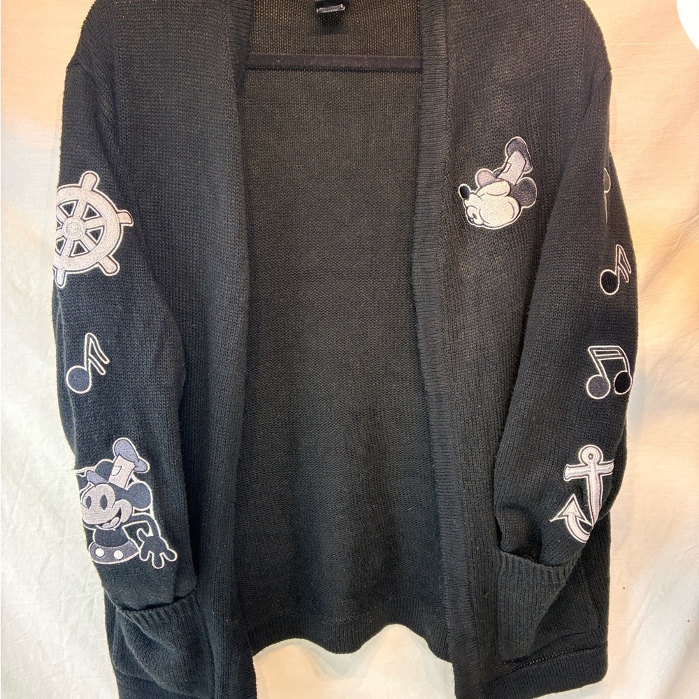 Disney steamboat Willie Black Cardigan with Mickey Mouse sz small